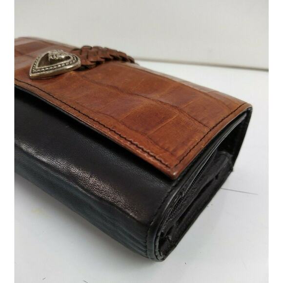 Brighton Burgundy Leather Crocodile Embossed Pockets Credit Card Crossbody Bag - Picture 5 of 13